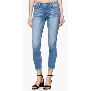 Paige Hoxton Crop Grunge Distressed Skinny Jeans 28 Blue Denim